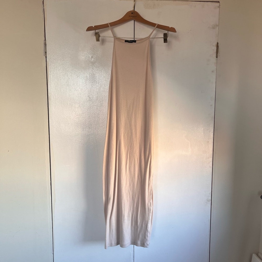 high neck, long ribbed dress